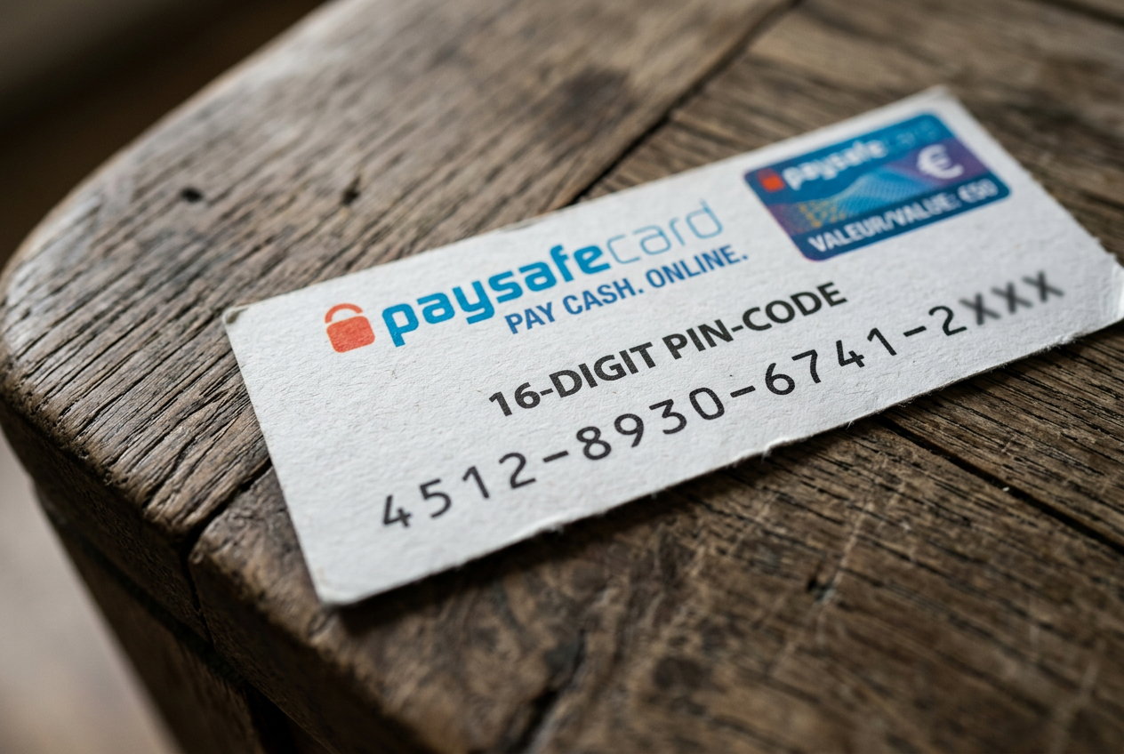 Detail fyzického kupónu Paysafecard se zabezpečovacími prvky